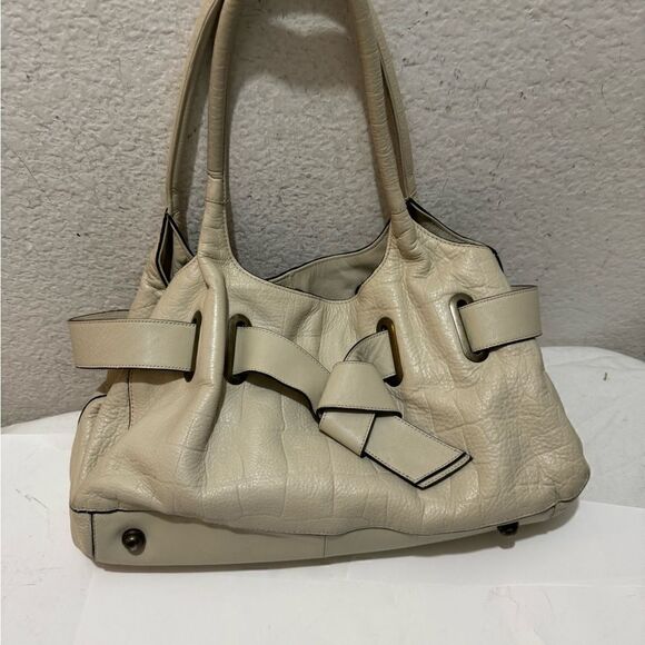 white house black market cream bag belted genuine leather satchel bag - Picture 13 of 14